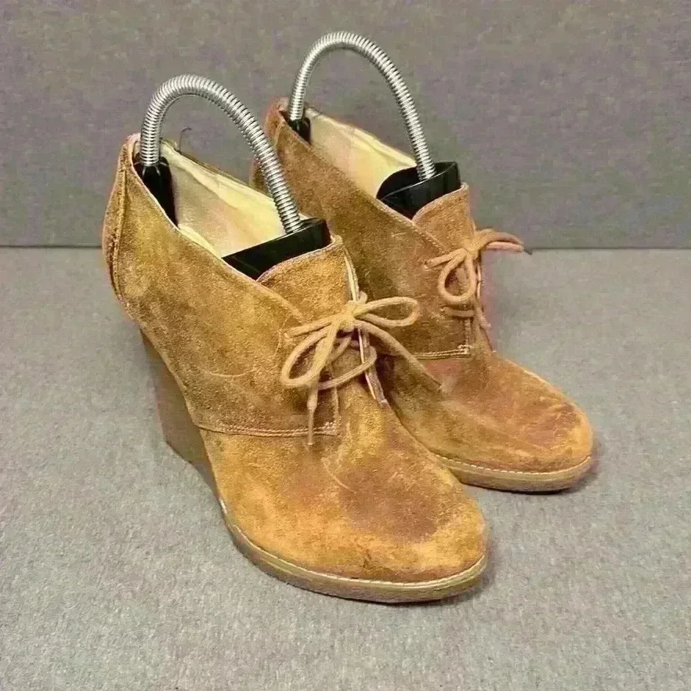 Enzo Angoliolini Leather Wedge High Heel Eaflory Rubber Ankle Boot Wmns Size 9